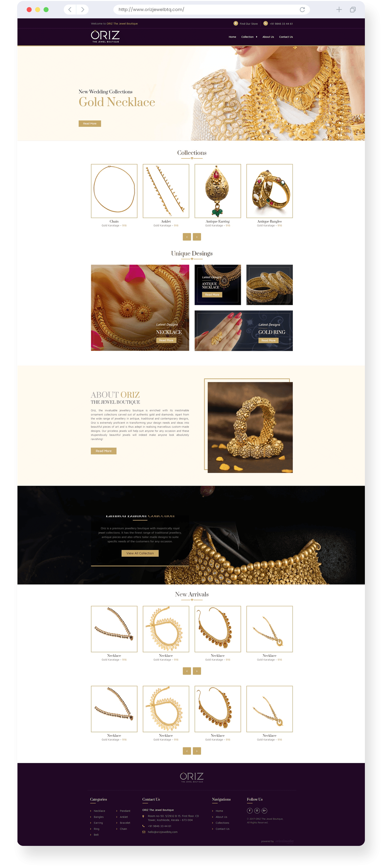 Oriz, The Jewel Boutique website